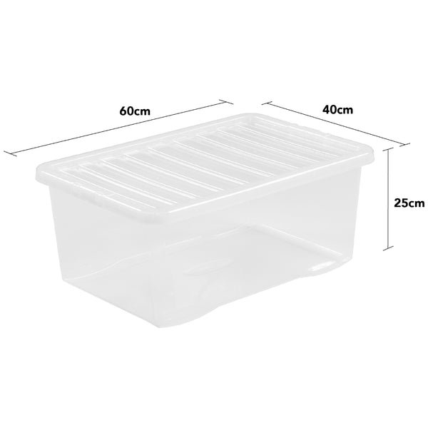 45 Litres Clear Crystal Plastic Large Storage Box with Lid Home Office UK Made