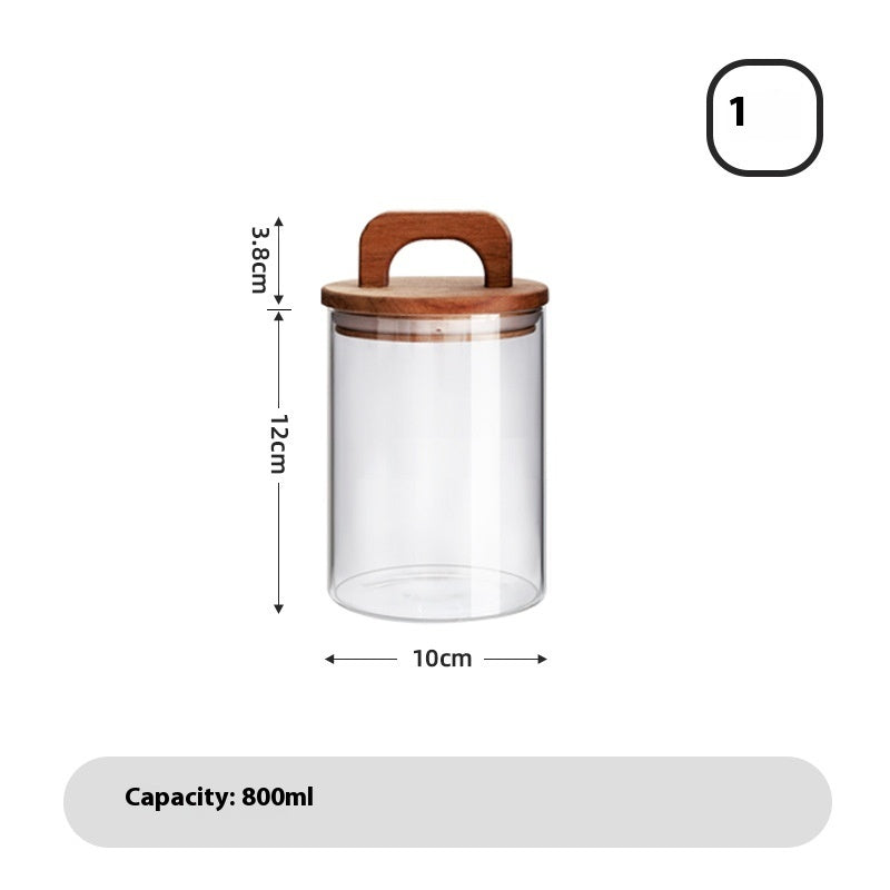 Japanese-style Kitchen Coarse Cereals Glass Sealed Storage Tank Large Capacity More Sizes Solid Wood Cover