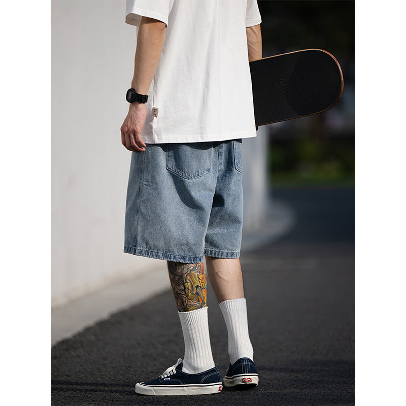 Japanese-style Retro Washed Baggy Denim Shorts