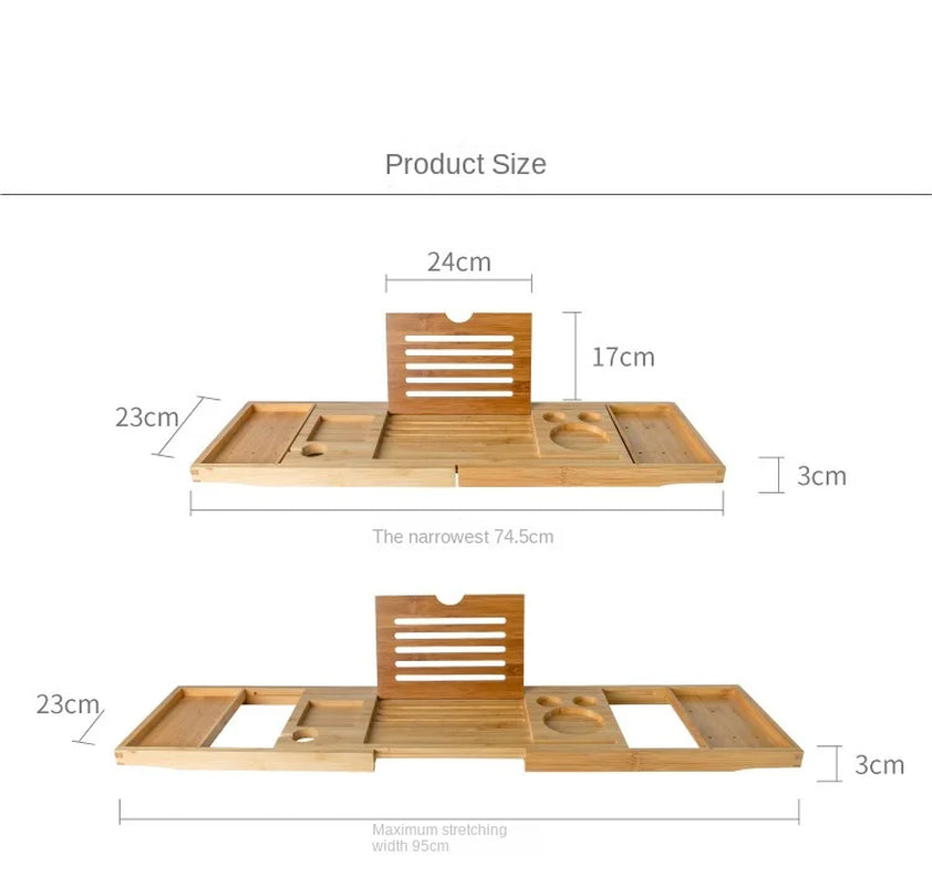 Extendable Spa Bathtub Bamboo Bathtub Tray Caddy Organizer Rack Book Wine Tablet Holder Nonslip Bottom Bath Tub Tray Shelf