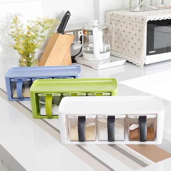 Plastic Spice Rack Stacked Storage Seasoning Boxes Spice Jars With Handle Spoon Kitchen Storage Container for Herb Condiment