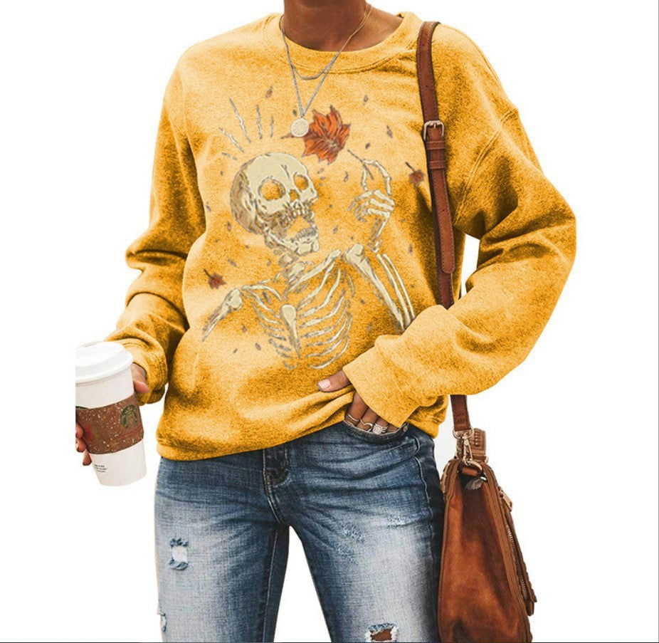 Female Halloween Printed Crew Neck Sweatshirt