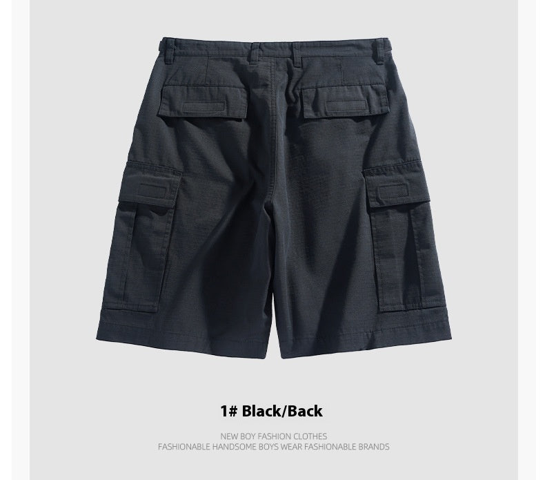 Five-point Workwear Multi-pocket Micro-elastic Straight Casual Men's Shorts