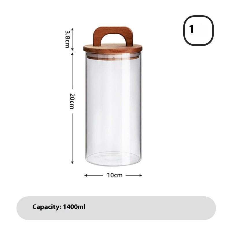 Japanese-style Kitchen Coarse Cereals Glass Sealed Storage Tank Large Capacity More Sizes Solid Wood Cover