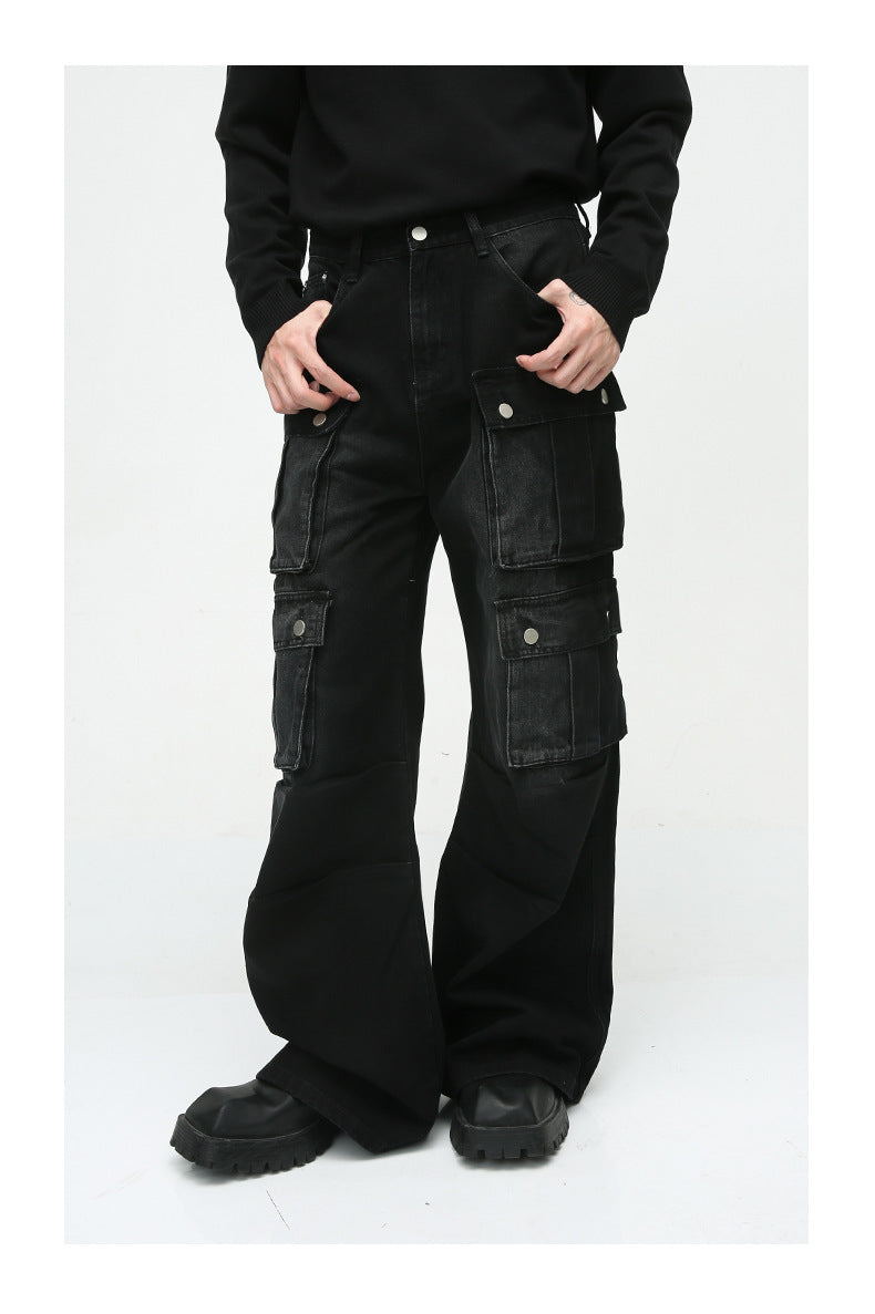 New Niche Retro Multi-pocket Design Tooling Wide Leg Jeans