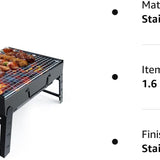 BBQ Barbecue Grill, Portable Folding Charcoal Barbecue Desk Tabletop Outdoor Stainless Steel Smoker BBQ for Picnic Garden Terrace Camping Travel 15.35''X11.41''X2.95'' (Black)