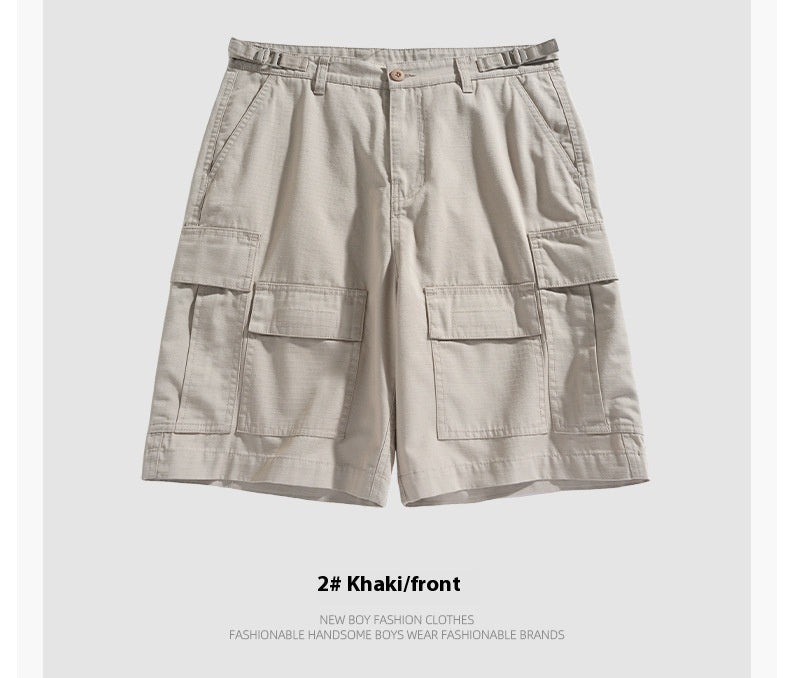 Five-point Workwear Multi-pocket Micro-elastic Straight Casual Men's Shorts