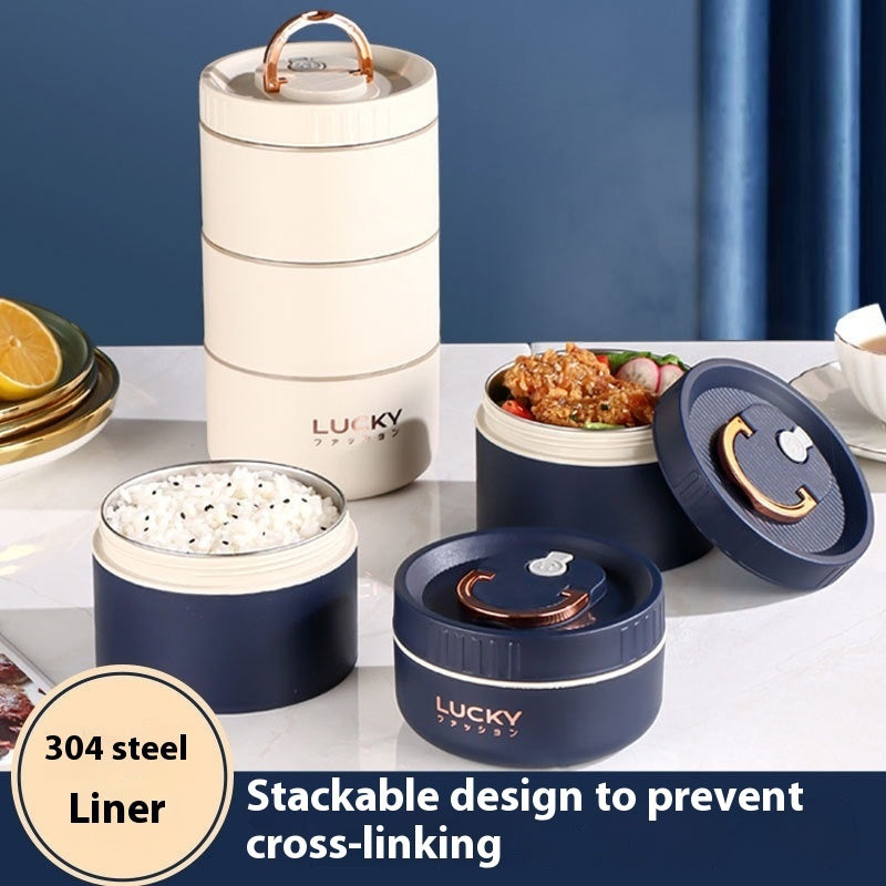 Stainless Steel Insulated Lunch Box Round Multi-layer Compartment