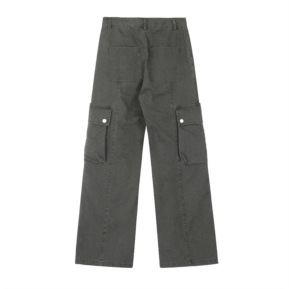 Punk Washed And Worn Loose Straight Cargo Men Trousers