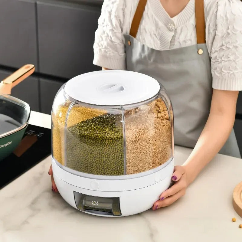 360° Rotating Grain Dispenser Grain Storage Box Transparent Sealed Jar Circular Kitchen Rice Bucket Insectproof Rice Tank