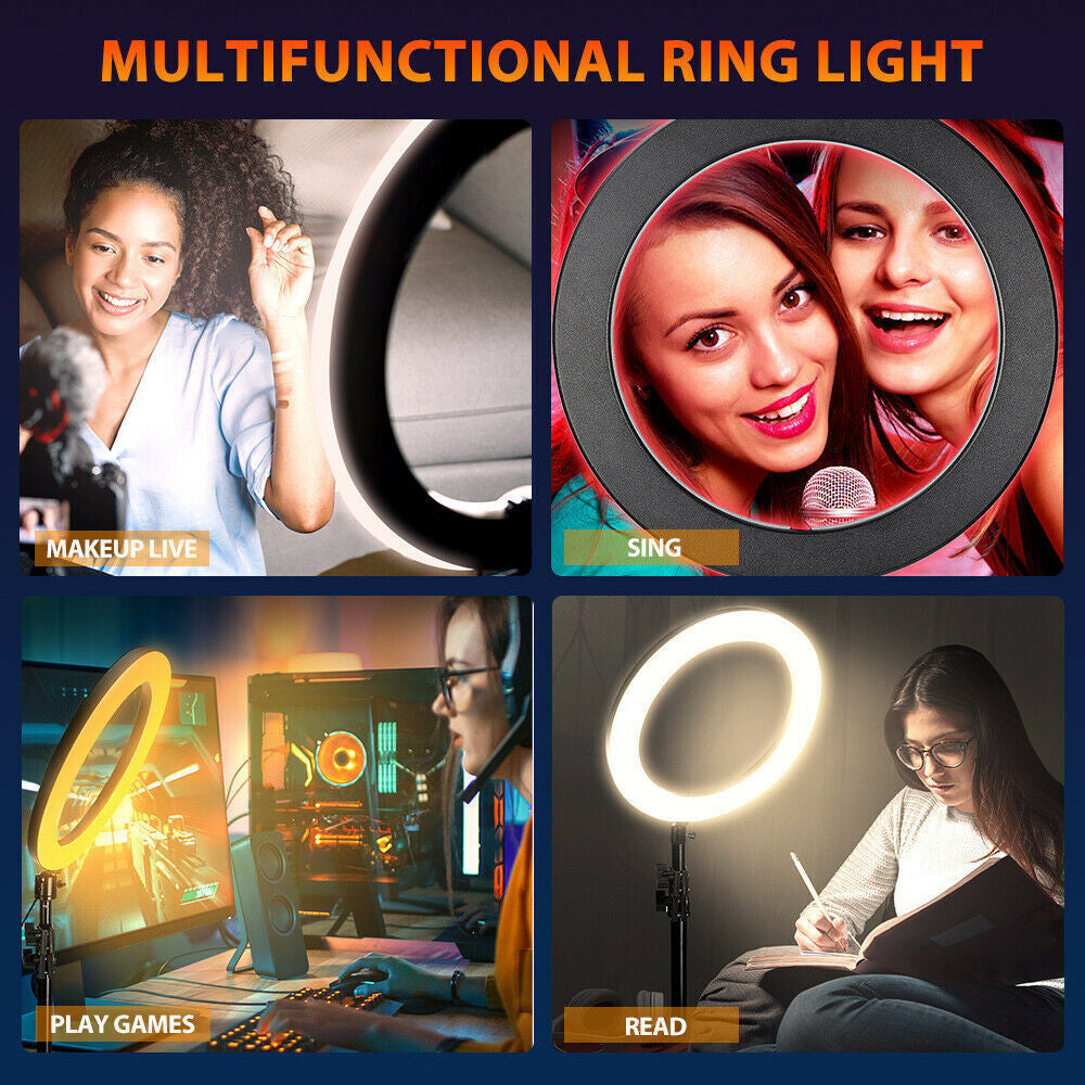 14'' LED Selfie Ring Light with 1.7M Tripod Stand Cell Phone Holder Makeup Live