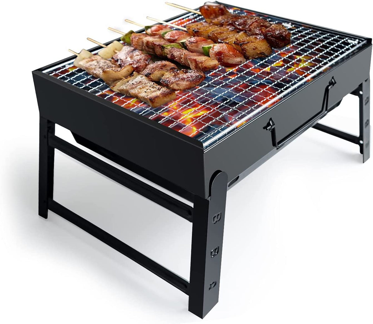 BBQ Barbecue Grill, Portable Folding Charcoal Barbecue Desk Tabletop Outdoor Stainless Steel Smoker BBQ for Picnic Garden Terrace Camping Travel 15.35''X11.41''X2.95'' (Black)