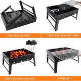 BBQ Barbecue Grill, Portable Folding Charcoal Barbecue Desk Tabletop Outdoor Stainless Steel Smoker BBQ for Picnic Garden Terrace Camping Travel 15.35''X11.41''X2.95'' (Black)