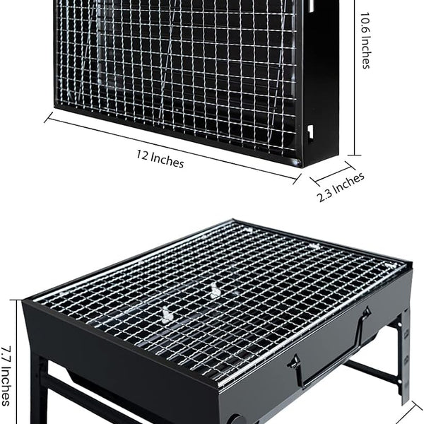 BBQ Barbecue Grill, Portable Folding Charcoal Barbecue Desk Tabletop Outdoor Stainless Steel Smoker BBQ for Picnic Garden Terrace Camping Travel 15.35''X11.41''X2.95'' (Black)