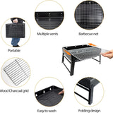 BBQ Barbecue Grill, Portable Folding Charcoal Barbecue Desk Tabletop Outdoor Stainless Steel Smoker BBQ for Picnic Garden Terrace Camping Travel 15.35''X11.41''X2.95'' (Black)