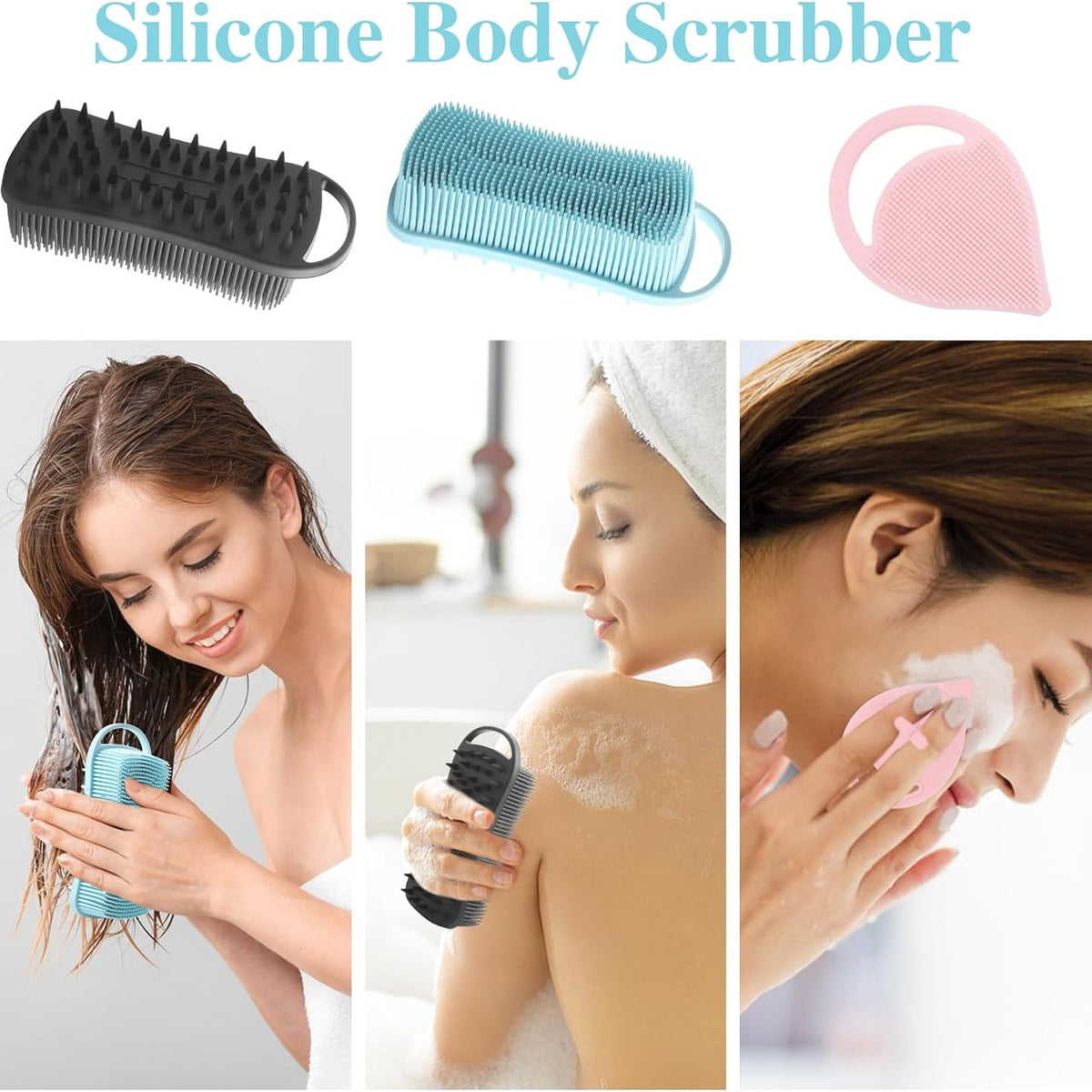 2PCS Silicone Body Scrubber, Soft Body Brush with Face Cleaning Scrubber Exfoliating Shower Brush Face Skin Massage Tool for Women Men