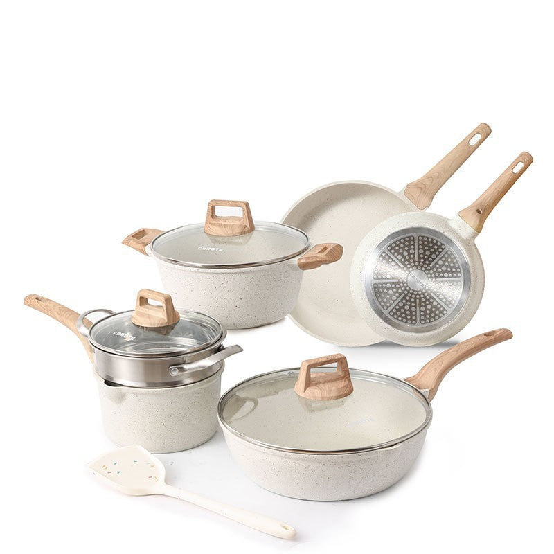 Non-stick Pan Marble Beige Set Pot Die-casting Pot An Aluminum Pot High-end Pot