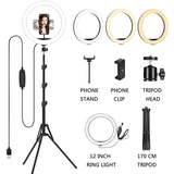 14'' LED Selfie Ring Light with 1.7M Tripod Stand Cell Phone Holder Makeup Live