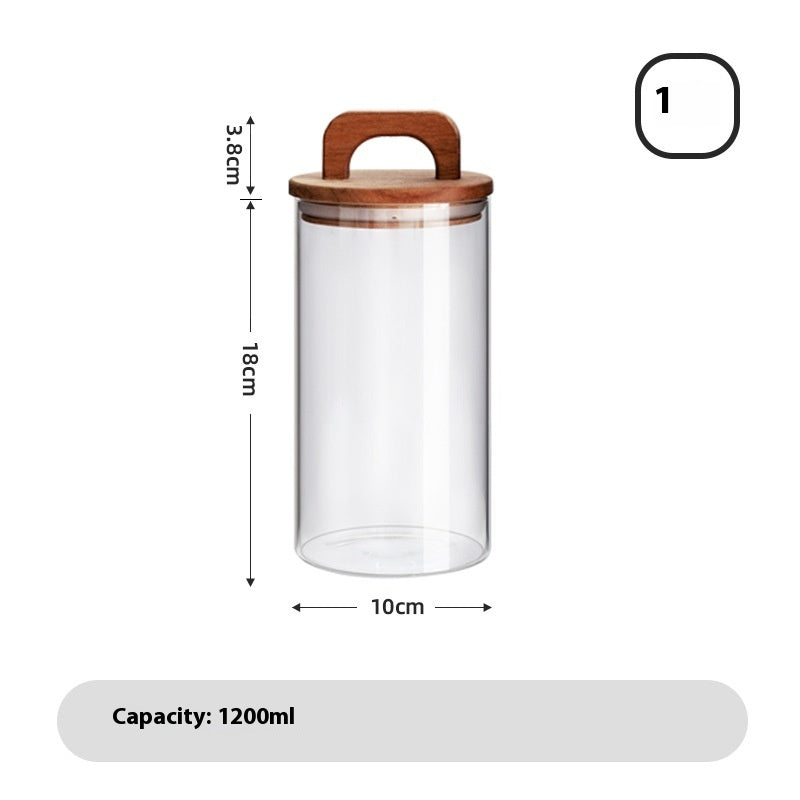 Japanese-style Kitchen Coarse Cereals Glass Sealed Storage Tank Large Capacity More Sizes Solid Wood Cover