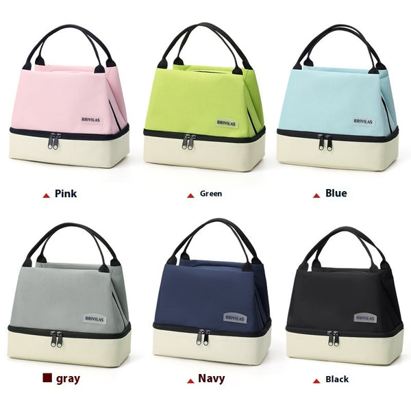 New Dopamine Double-layer Fashion Contrast Color With Rice Meal Ice Pack Out Portable Portable Insulated Bag