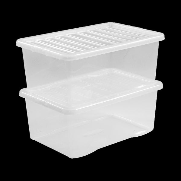 45 Litres Clear Crystal Plastic Large Storage Box with Lid Home Office UK Made