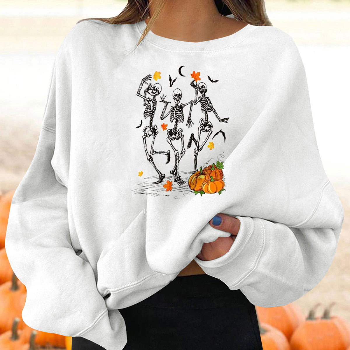 Female Halloween Printed Crew Neck Sweatshirt