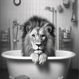 Monkey Lion in Bathtub Bubble Bathing Funny Animal Black White Art Poster Prints Modern Canvas Painting Bathroom Home Wall Decor