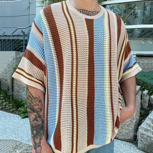 Round Neck Short Sleeve Thin Knitted T-shirt