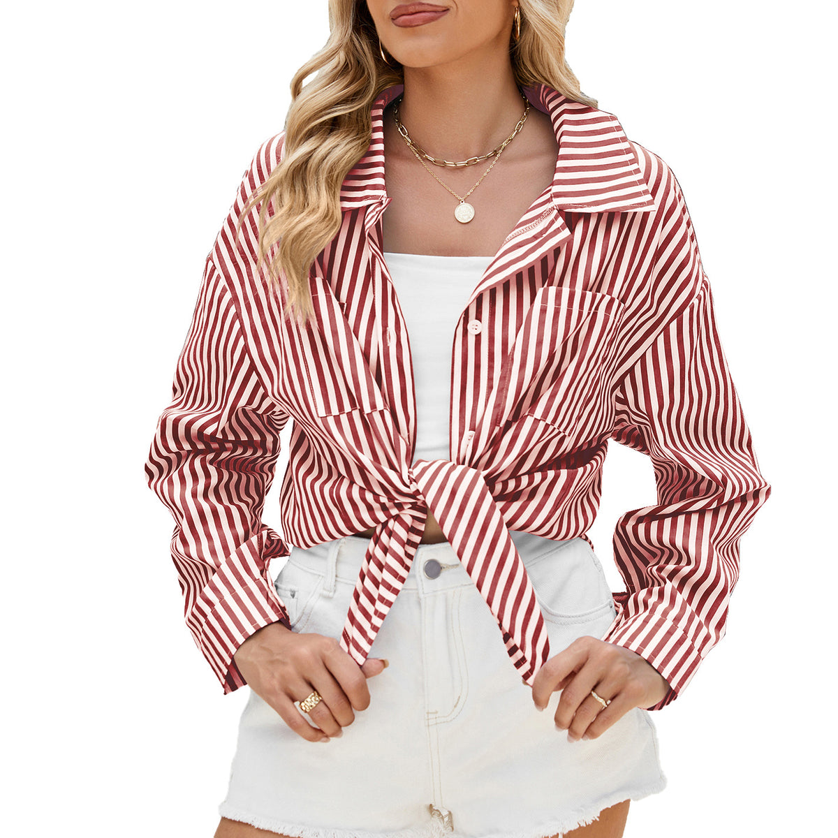 Oversize BF Style Long Sleeve Loose Striped Shirt