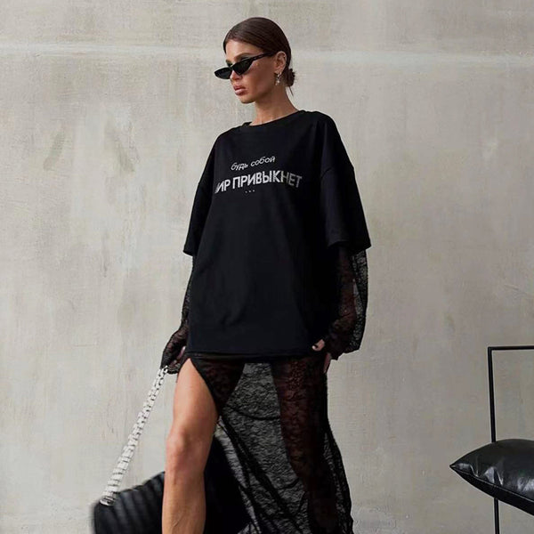 European And American Rhinestone Top Loose T-shirt