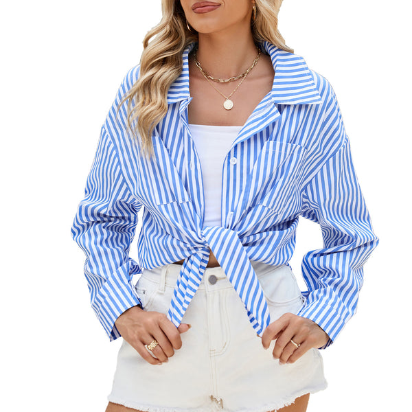 Oversize BF Style Long Sleeve Loose Striped Shirt