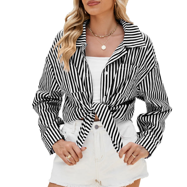 Oversize BF Style Long Sleeve Loose Striped Shirt