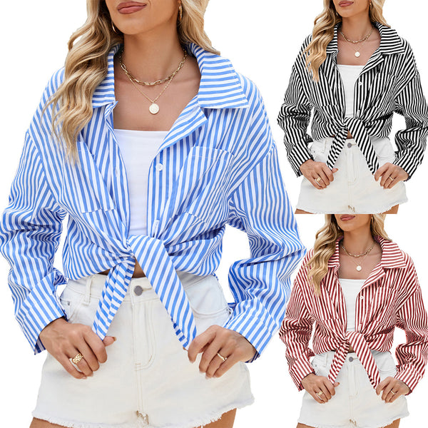 Oversize BF Style Long Sleeve Loose Striped Shirt