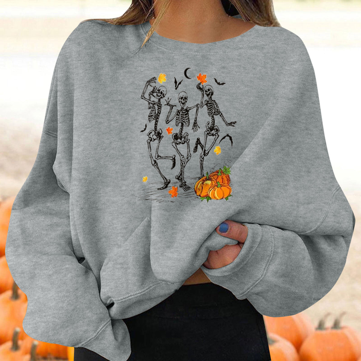 Female Halloween Printed Crew Neck Sweatshirt