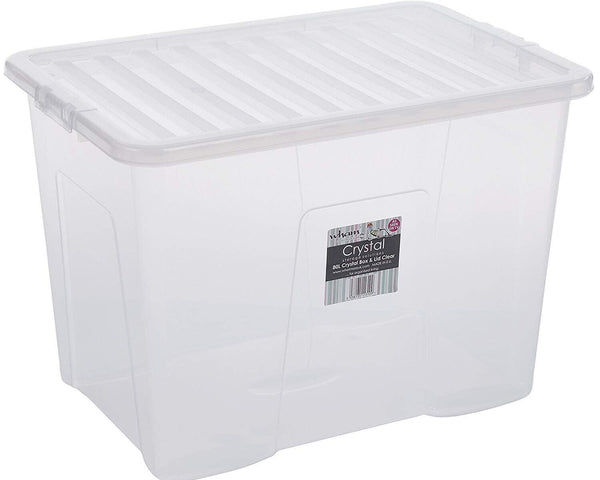 80L X 1 Clear Plastic Storage Boxes with Lids Stackable Box Home Office Kitchen