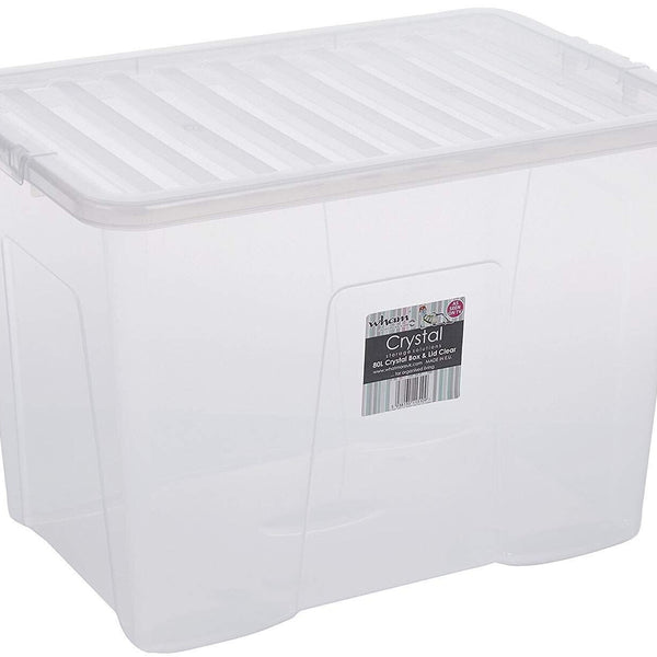 80L X 1 Clear Plastic Storage Boxes with Lids Stackable Box Home Office Kitchen