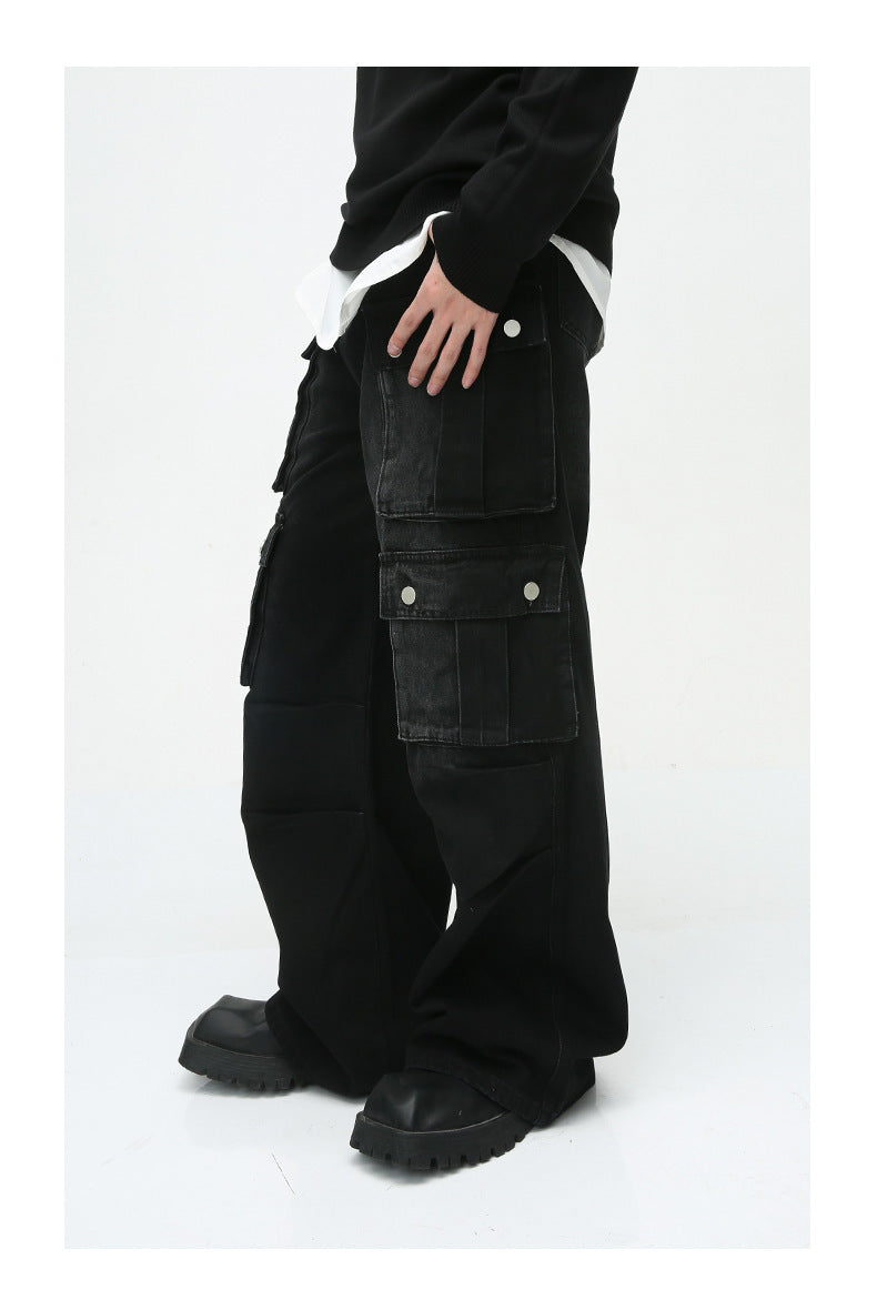 New Niche Retro Multi-pocket Design Tooling Wide Leg Jeans