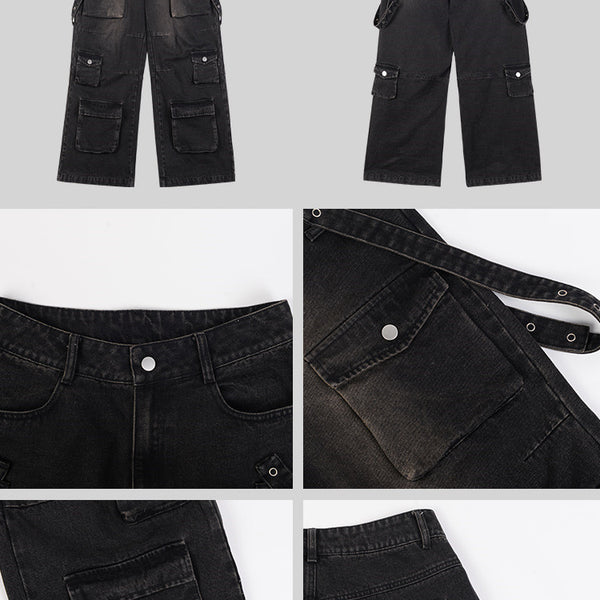 Multi Pocket Vintage Wide Leg Jeans For Men