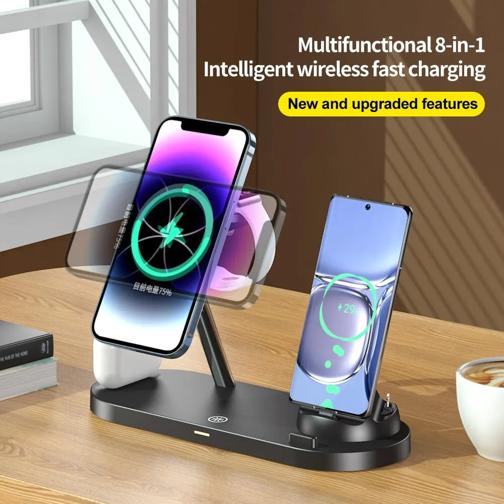 5 in 1 Magnetic Wireless Charger Stand LED Light for Iphone 15 14 13 Pro Max Apple Watch 8 7 Airpods Fast Charging Dock Station