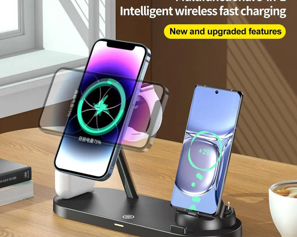 5 in 1 Magnetic Wireless Charger Stand LED Light for Iphone 15 14 13 Pro Max Apple Watch 8 7 Airpods Fast Charging Dock Station