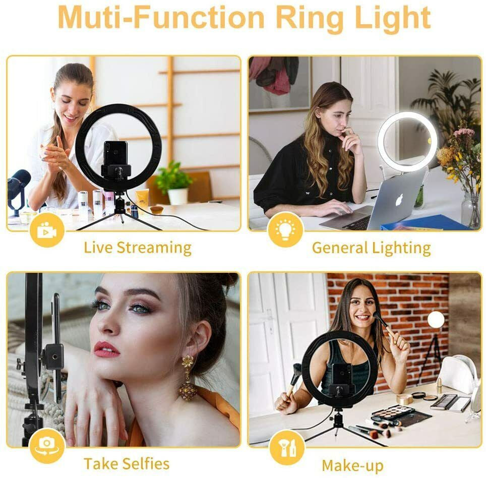 14'' LED Selfie Ring Light with 1.7M Tripod Stand Cell Phone Holder Makeup Live