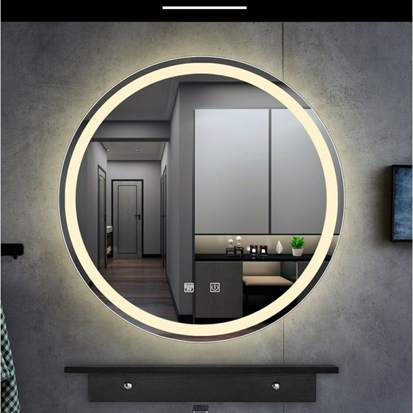 Round Smart Bathroom Toilet Mirror With Light Touch Screen Induction