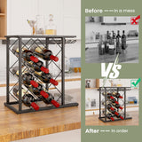 Countertop Wine Rack with Metal Frame and Storage Box for 8 Wine Bottles