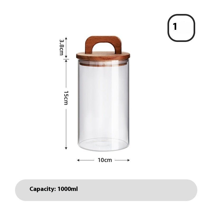 Japanese-style Kitchen Coarse Cereals Glass Sealed Storage Tank Large Capacity More Sizes Solid Wood Cover