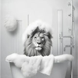 Monkey Lion in Bathtub Bubble Bathing Funny Animal Black White Art Poster Prints Modern Canvas Painting Bathroom Home Wall Decor