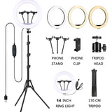 14'' LED Selfie Ring Light with 1.7M Tripod Stand Cell Phone Holder Makeup Live