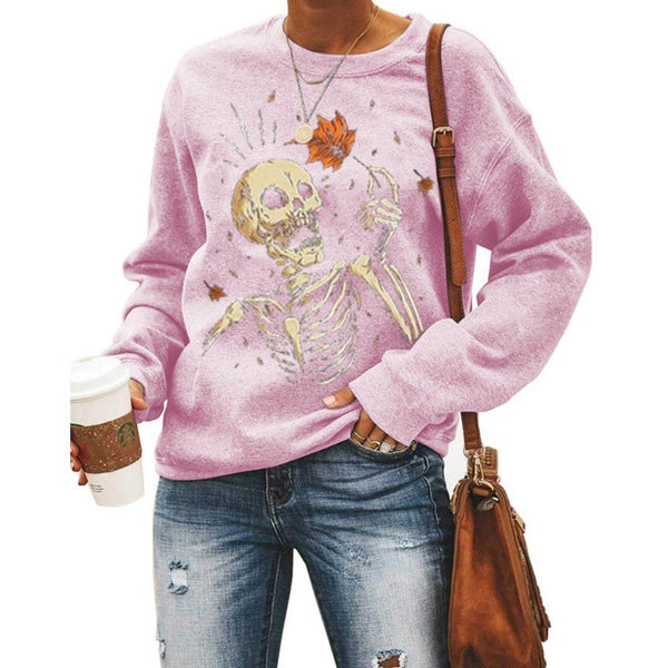 Female Halloween Printed Crew Neck Sweatshirt