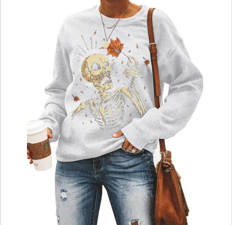 Female Halloween Printed Crew Neck Sweatshirt