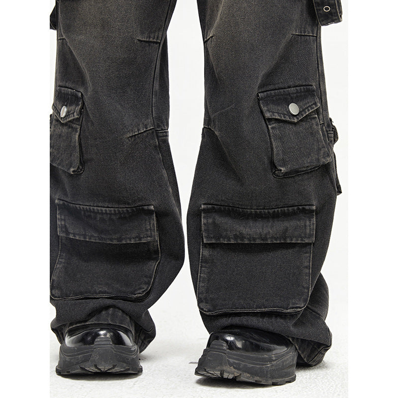 Multi Pocket Vintage Wide Leg Jeans For Men