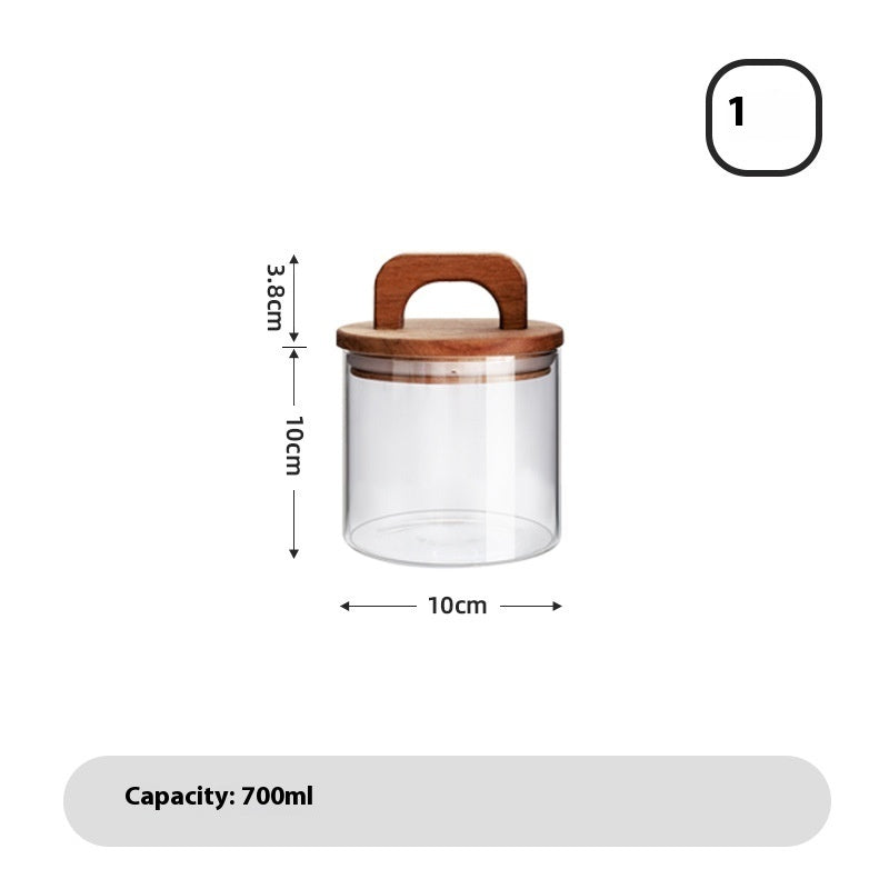 Japanese-style Kitchen Coarse Cereals Glass Sealed Storage Tank Large Capacity More Sizes Solid Wood Cover